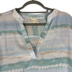 Cloth & Portrait Blouse Women's Large Watercolor Long Sleeve Pullover V-Neck Top